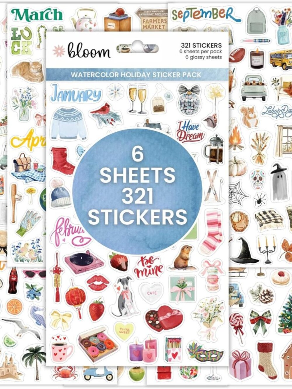 Watercolor Holiday Seasonal Planner Sticker Sheets - Hand Painted Decorative Sti
